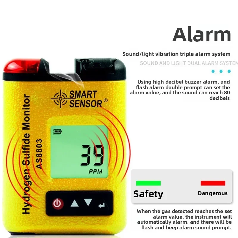 Latest Fine Division NEW AS8803 Digital Display Hydrogen Sulfide Gas Detector Portable Industrial High Precision H2S Gas Detecto