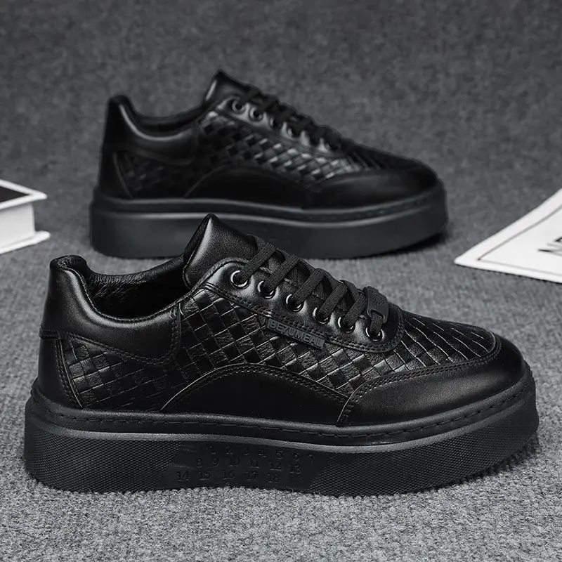 2026 Spring New Waterproof Men Sneakers Thick Sole Trendy Casual Business Office White Skateboard Shoes