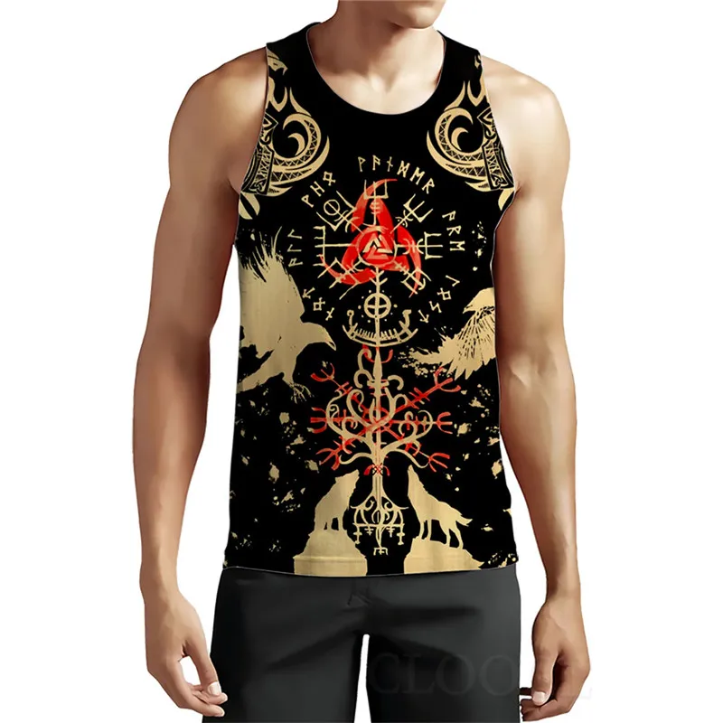 Sleeveless Men\'s Viking Style Tanks Vintage Summer 3D Print Gothic Male Vest 6XL Plus Size Man Clothing Loose Casual Sports Tops