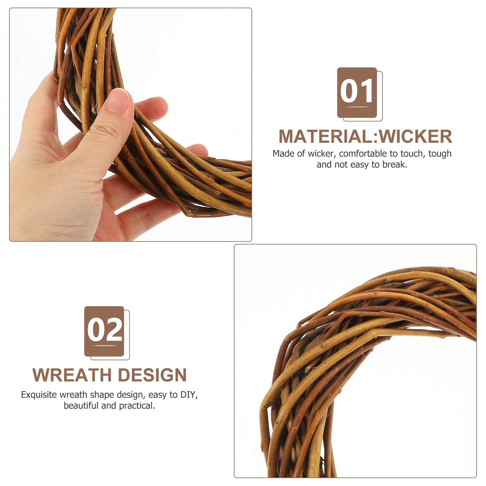 

SOESFOUFU Grapevine Wreath Rattan Garland Christmas Twig Decor Willow Brown Craft Supplies Quality