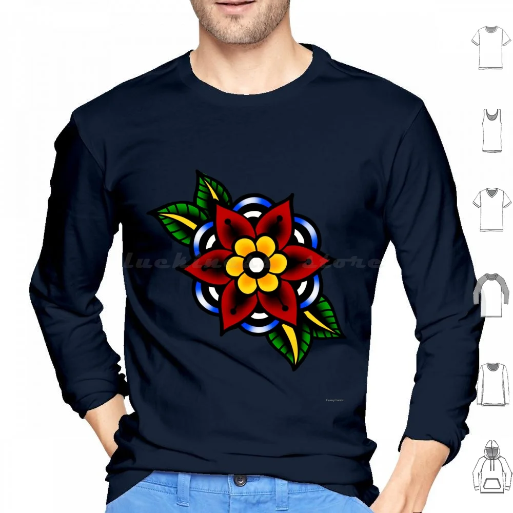 

Traditional Tattoo Flower Flash Art Hoodie cotton Long Sleeve Traditional Tattoo Old School Tattoo Tattoo Design
