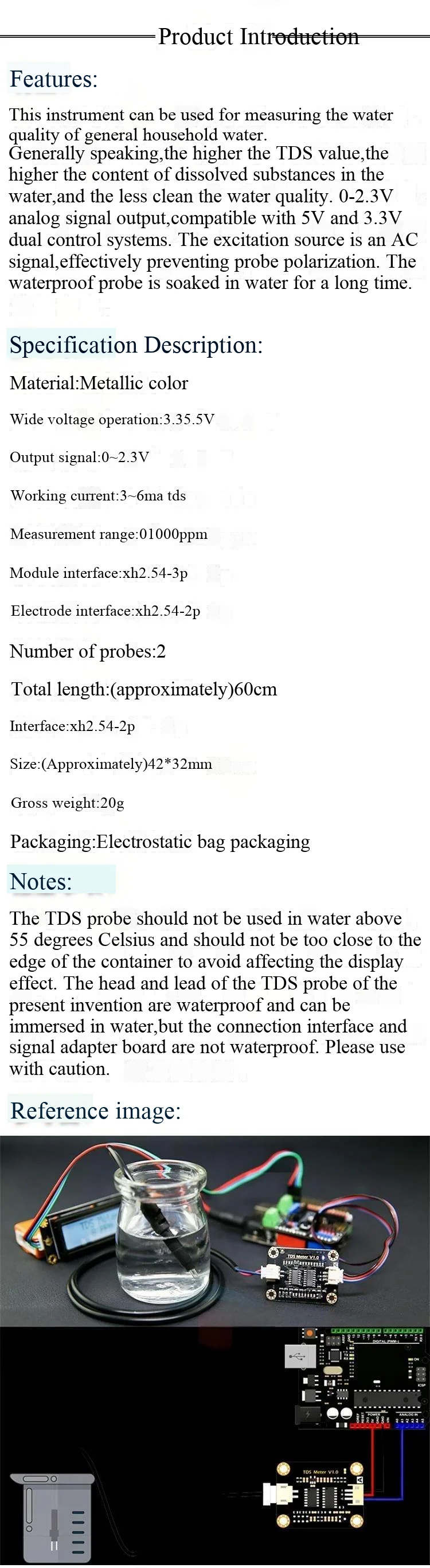 TDS-Meter V1.0 Entwicklungsboard, Wassermessgerät, Wassermessung, Sensormodul – Detail 3
