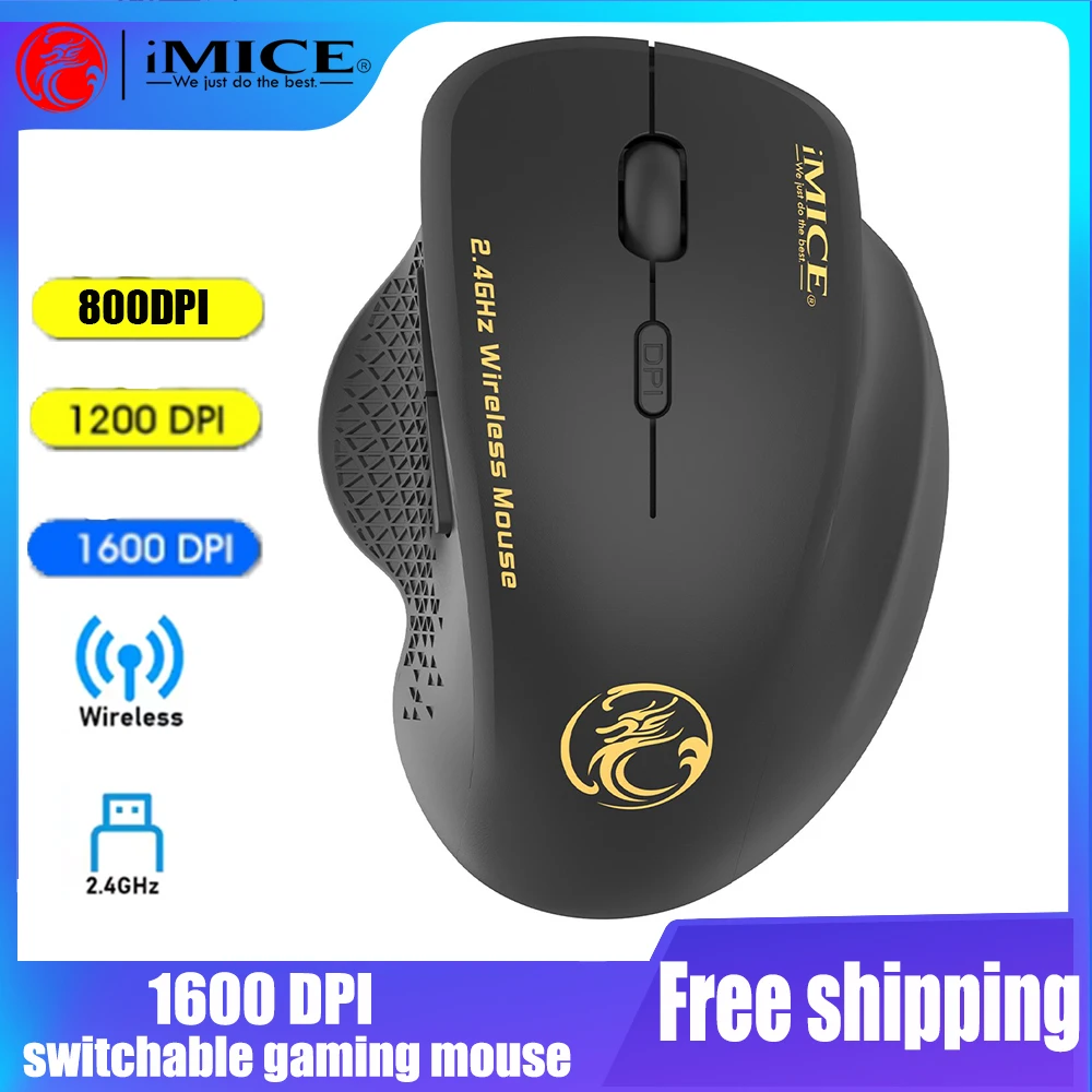

G6 ABS Wireless Mouse Ergonomic Computer IMICE Mouse 2.4Ghz Mouse With Non-slip Roller 1600DPI for Home Office Laptop PC Gamer