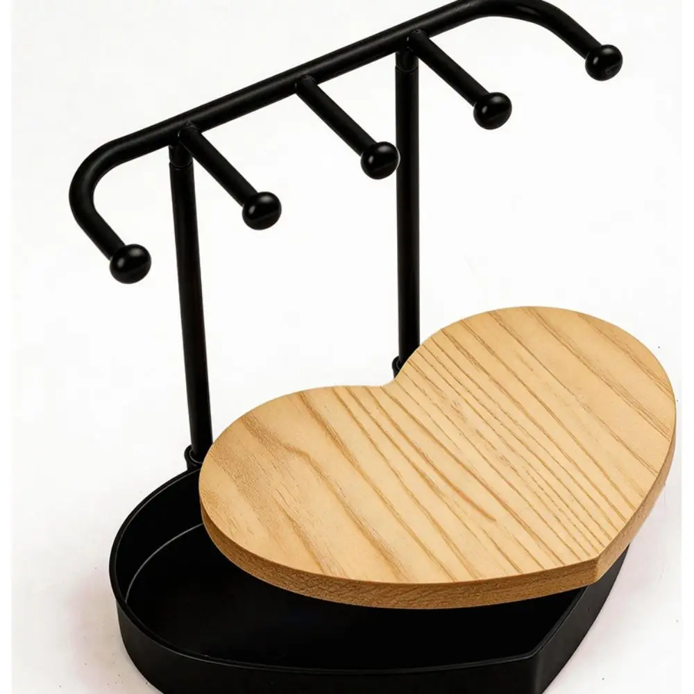 Heart-shaped Jewelry Display Rack Hanging Holder Durable Earrings Storage Rack With Wooden Base Jewelry Hanging Holder