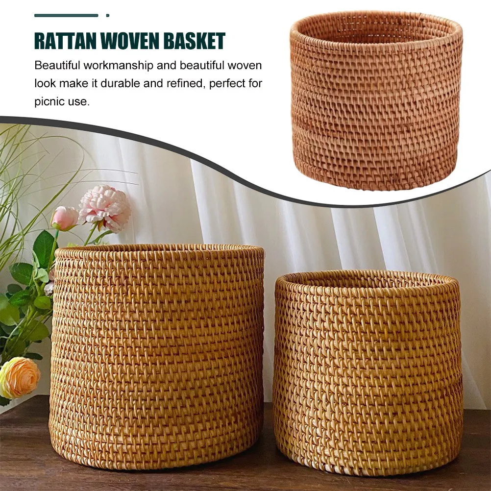 Imitated Rattan Trash Basket Large Woven Storage Basket Rustic Fruit Vegetable Bread Organizer for Home Picnic Decoration