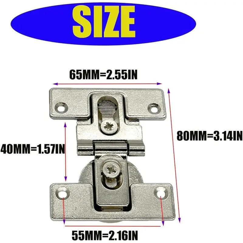 2-Piece 180 Degree Flush Folding Hidden Cabinet Hinges - 90 Degree Adjustable Closet Link Door Hinges | For Cabinet Linkage Door