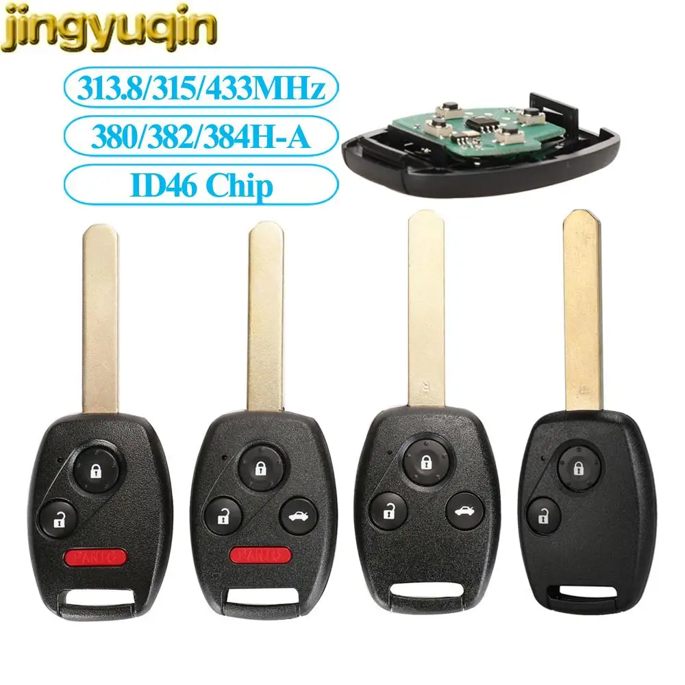 

Jingyuqin Remote Car Key 313.8/315/433MHZ ID46 For Honda Accord 2003-2008 CR-V Civic Sedan Insight 2009 Odyssey Element 2/3/4BTN