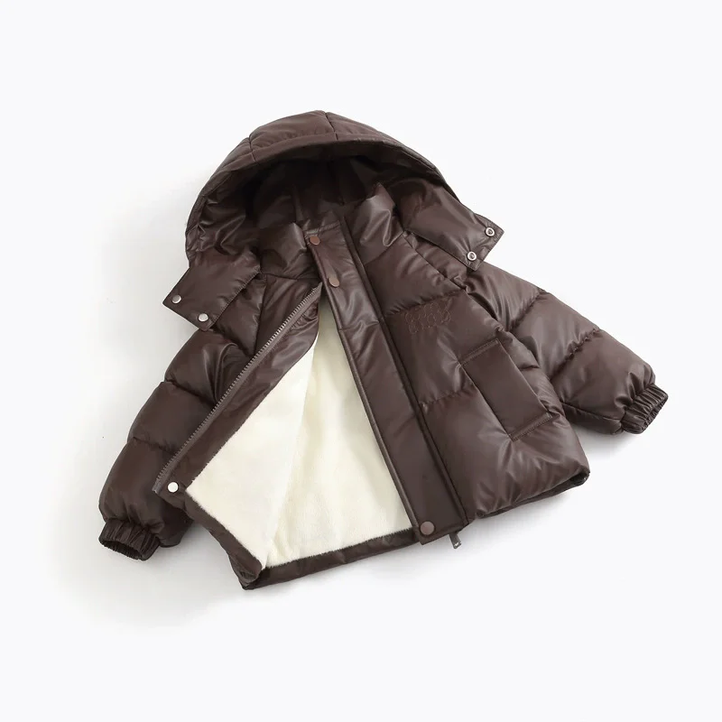 Winter-Kinderjacken mit Fleecefutter, Herbst-Jungen-Mädchen-Jacken mit Plusvelours, Dicke Warme Mäntel, Einfarbige Kapuzenjacken mit Reißverschluss, Baumwollkleidung für Kinder