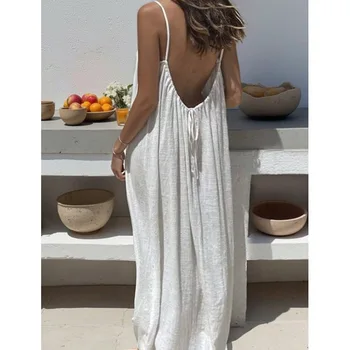 New Arrival Women's Strapless Backless Long Loose Home Dress Comfortable Sleepwear Casual Maxi Dress 2