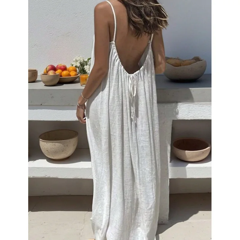 Vestido Largo Holgado para Mujer sin Tirantes y Espalda Descubierta, Cómodo para Dormir y Casual 2