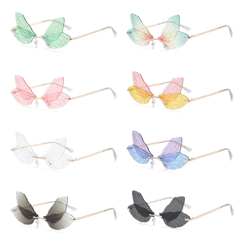 1PC Rimless Dragonfly Wing Sunglasses Vintage Clear Gradient Ocean Lens Brand Designer Luxury Sun Glasses Shades UV400 Eyewear