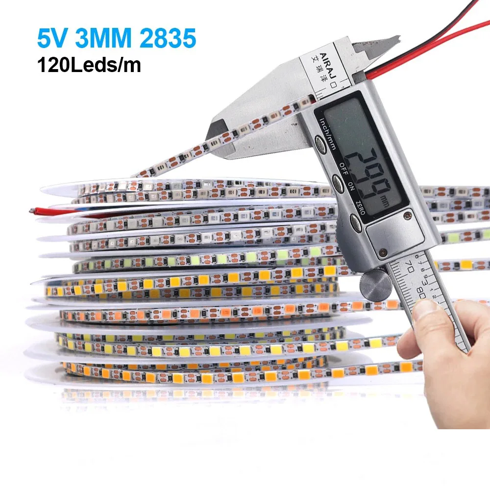 5m Ultra thin Narrow 3mm 4.5v 5v LED Cabinet Strip Flexible Ribbon Soft Linear Tape 3000k 4000k 6000k Yellow 2200k Pink Ice Blue