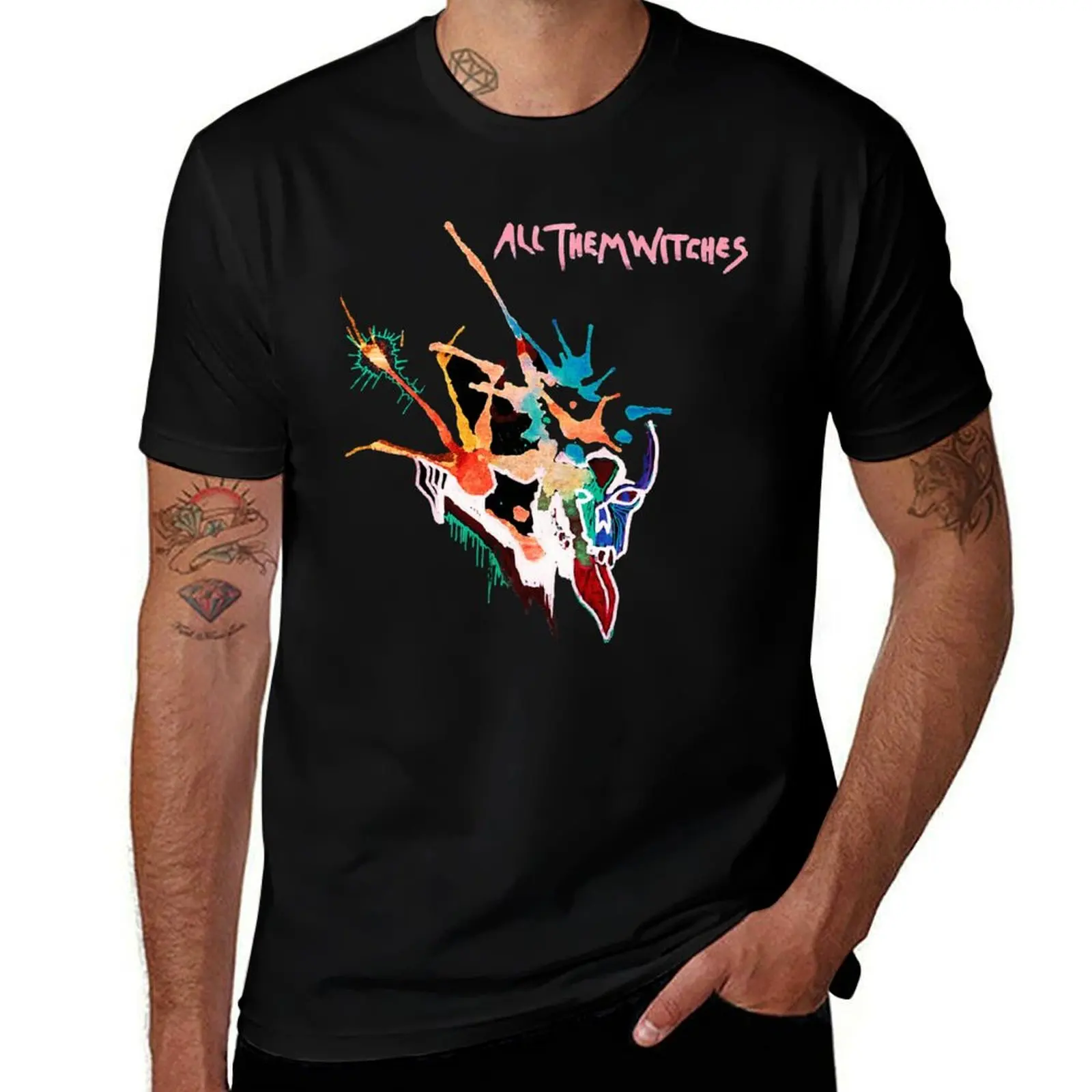 All them witchesATW colorful skull design T-Shirt Soft Touch Basic Cotton T-Shirt