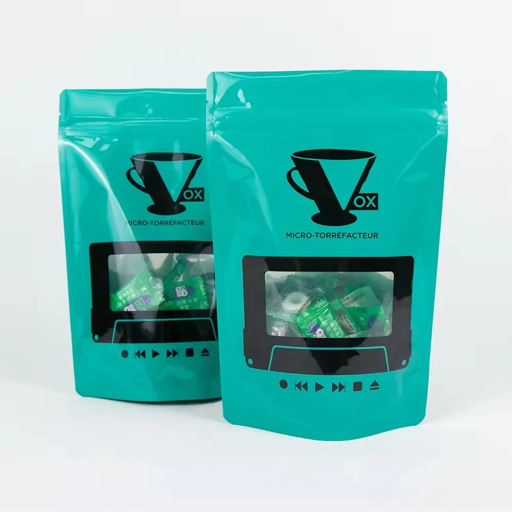 Custom Print Recyclable Moisture-Proof Food-Grade Standing Coffee Bag | Visible Window | Eco-Friendly Coffee Packaging