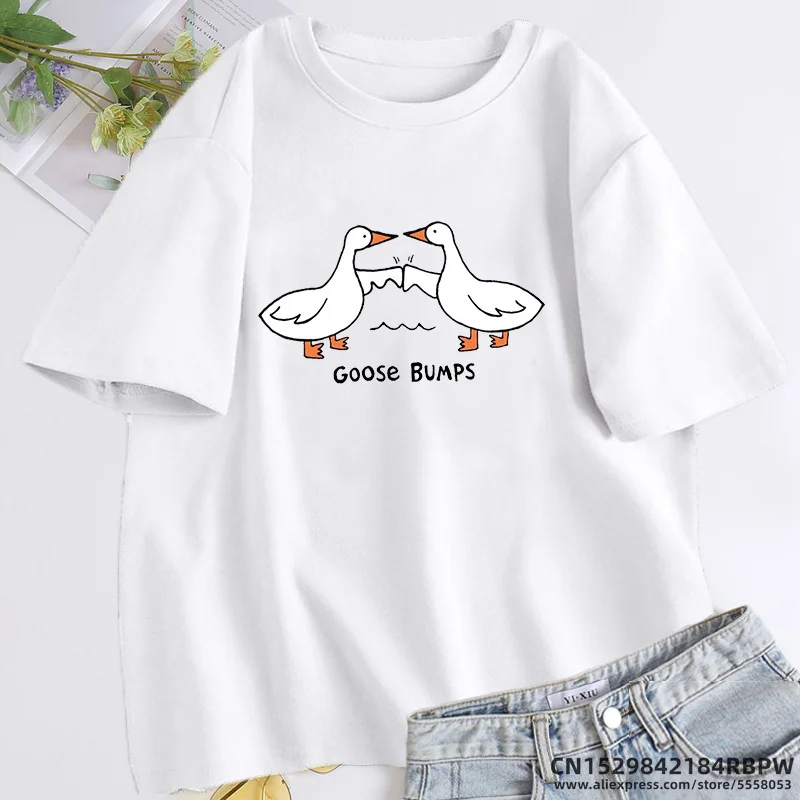 Goose Bumps T Shirt Funny Silly Goose T-Shirt Duck Short Sleeve Tee Cotton Casual O Neck Tee Shirt Unisex Summer Woman Clothing