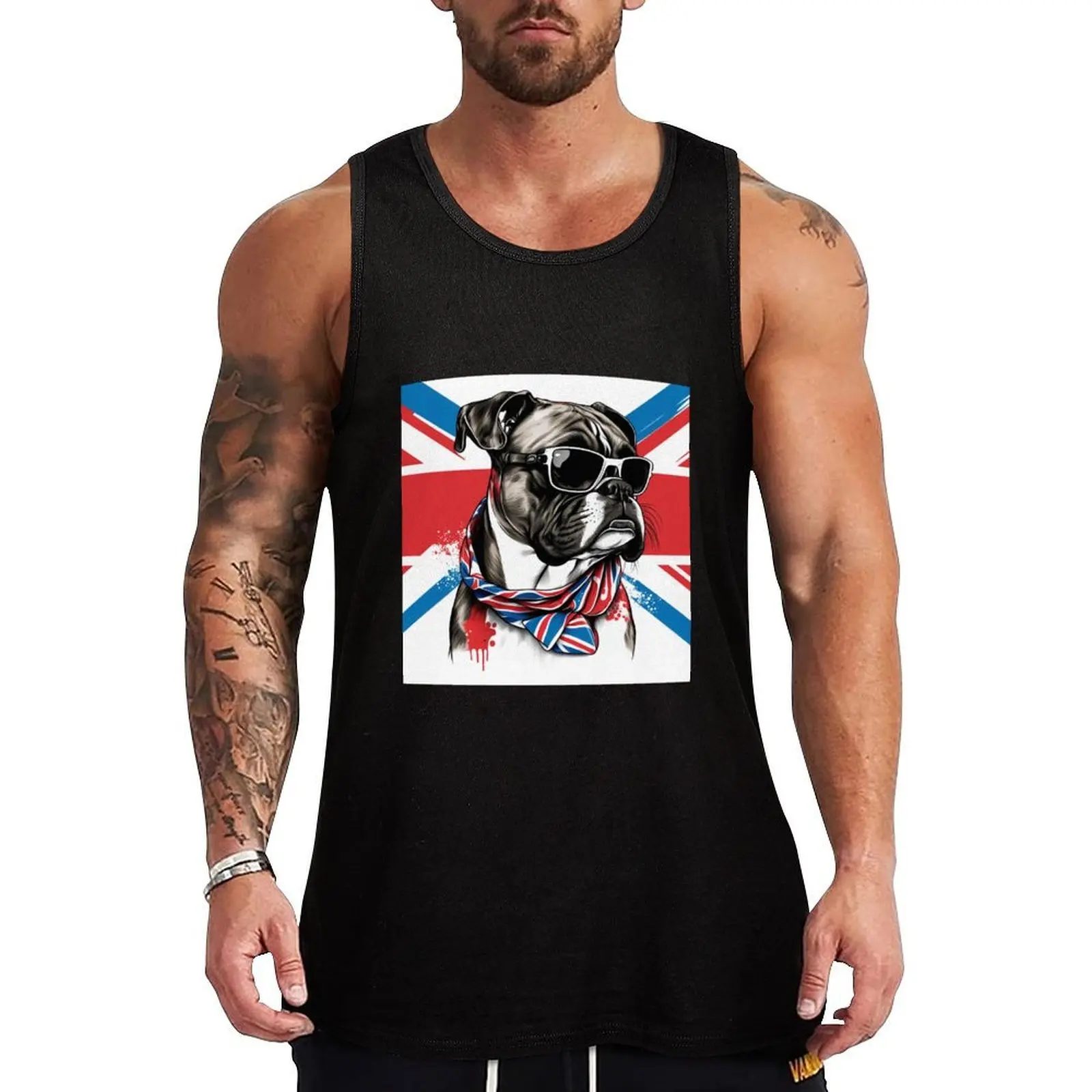 Camiseta sin mangas deportiva con estampado de perro Boxer en versión patriótica, camiseta deportiva que absorbe la humedad, camiseta para correr y hacer ejercicio