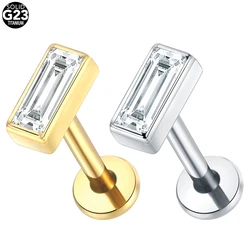 G23 Titanium Rectangle Shape CZ Paved Top Ear Cartilage PIERC Labret Stud Tragus Helix Earring Lip Ring Piercing Conch Jewelry