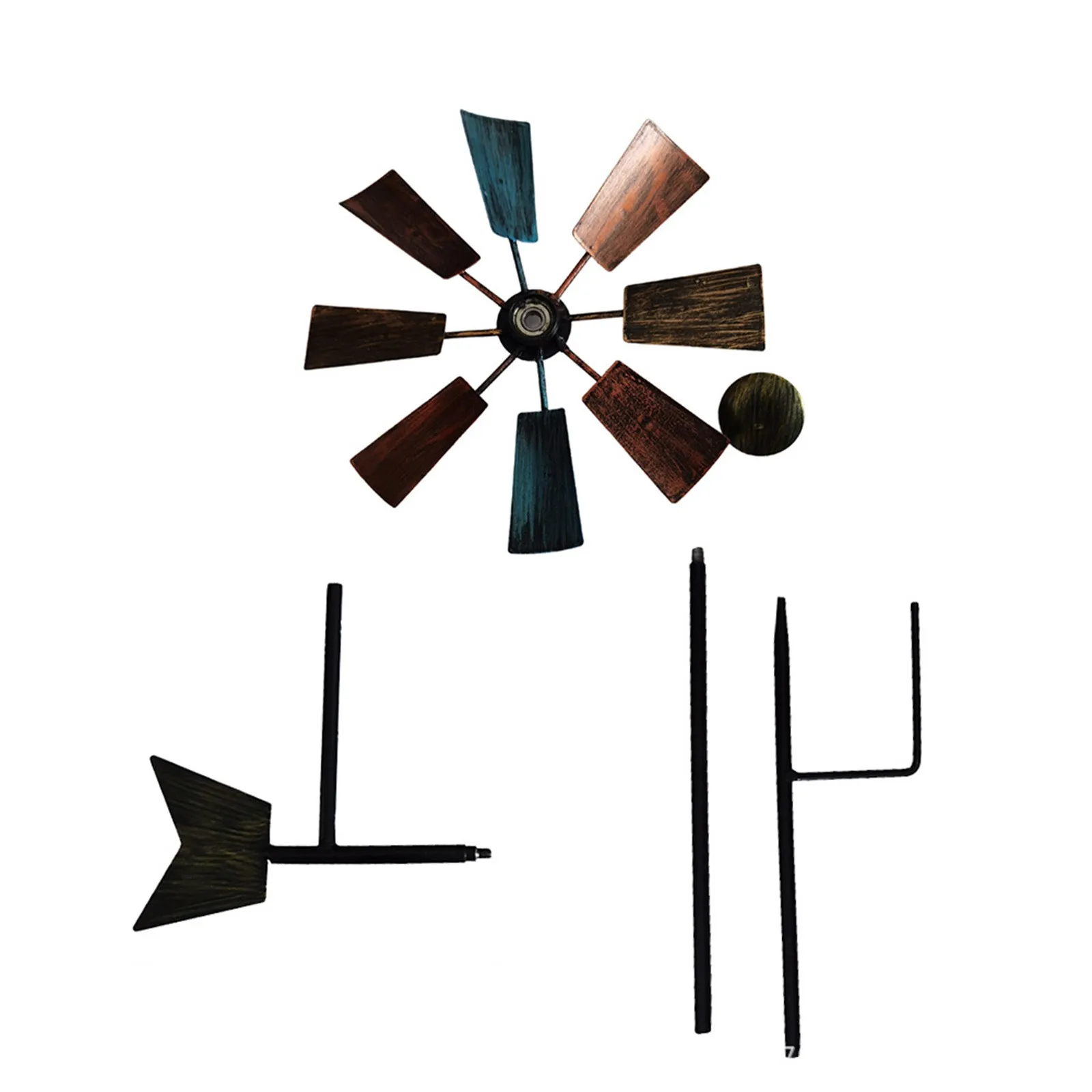 

Metal Pinwheels Outdoor Gardern Yard Lawn Ornaments Wrought Iron Metal Windmill Stake Retro Craft Decorations