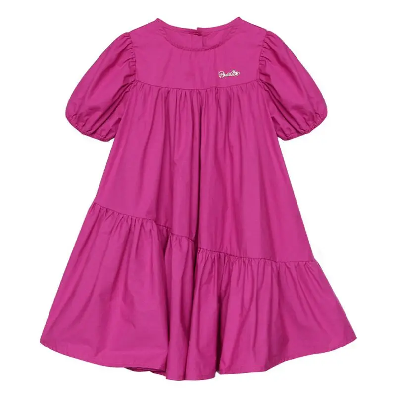 Summer Children Girls Dress Puff Sleeve Princess Dress Simple Loose Fashion Breathable Dresses