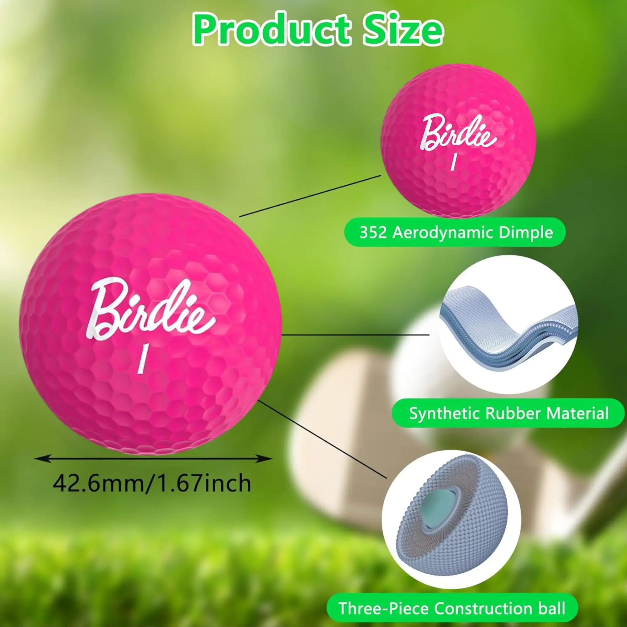 3 Stück lustige Golfbälle – Birdie Pink Golfbälle – lustiges Golfgeschenk für Frauen (Hülle mit 3 Stück, Neuheit) – The # 1-Ball zum Träumen