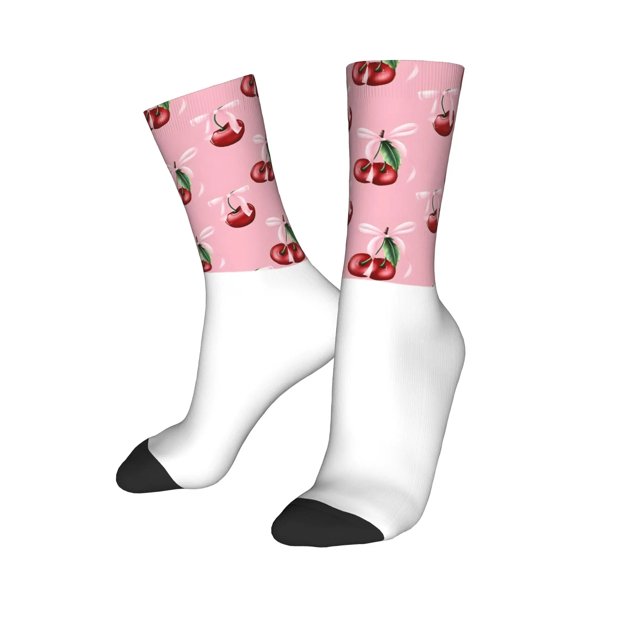 

Autumn Winter Casual Unisex Coquette aesthetic pink Socks Pink Bow Cherry Pattern Non-slip Basketball Socks,