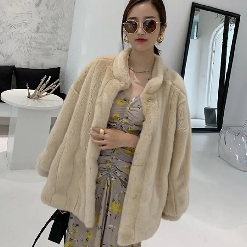 HOOOFUR Faux Fur Coat Fake Mink For Girls With Thick Warm Luxury Mink Short Women\'s Autumn Winter 2022 New beige Jacket Fox