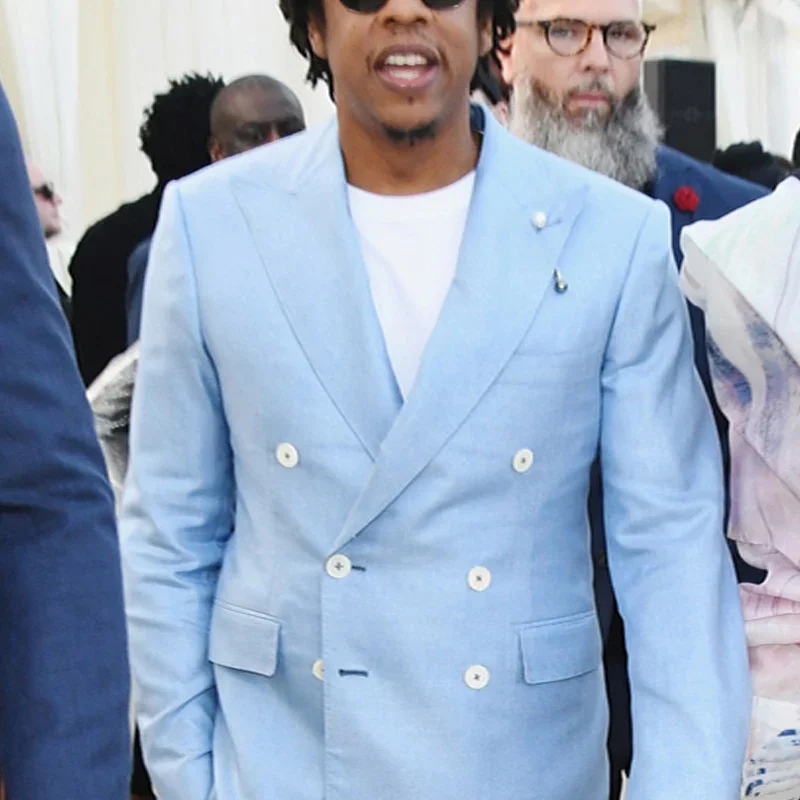 Double Breasted Light Blue Groom Tuxedos Peak Lapel Groomsmen Men Blazers Suit 2 Piece Male Fashion Jacket With Pants 2021