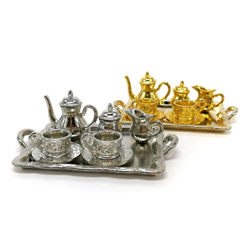 10Pcs/Set Dollhouse Miniature Metal Tea Dollhouse Furniture Miniature Toy