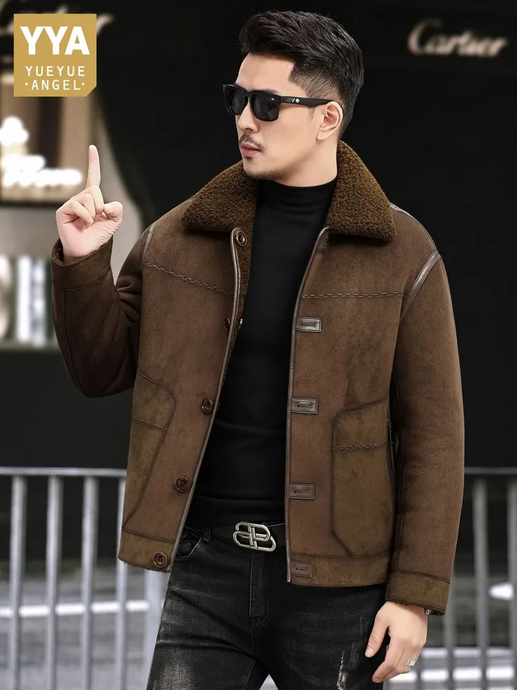 Men Winter Reversible Wool Cashmere Coat Turndown Collar Top Quality Thick Warm Overcoat Loose Fit Single Breasted Casual Jacket