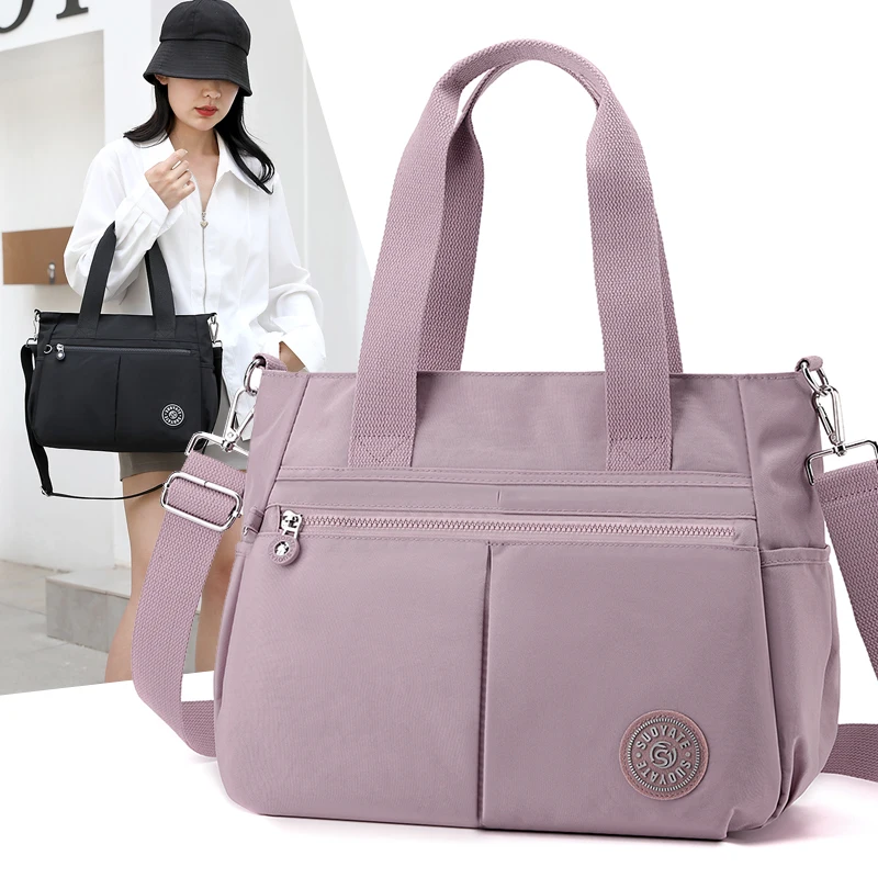 Schicke Damen Nylon Umhängetasche mit Verstellbarem Riemen Reißverschluss Vielseitige Einfarbige Schultertasche für den Alltag – Detail 2