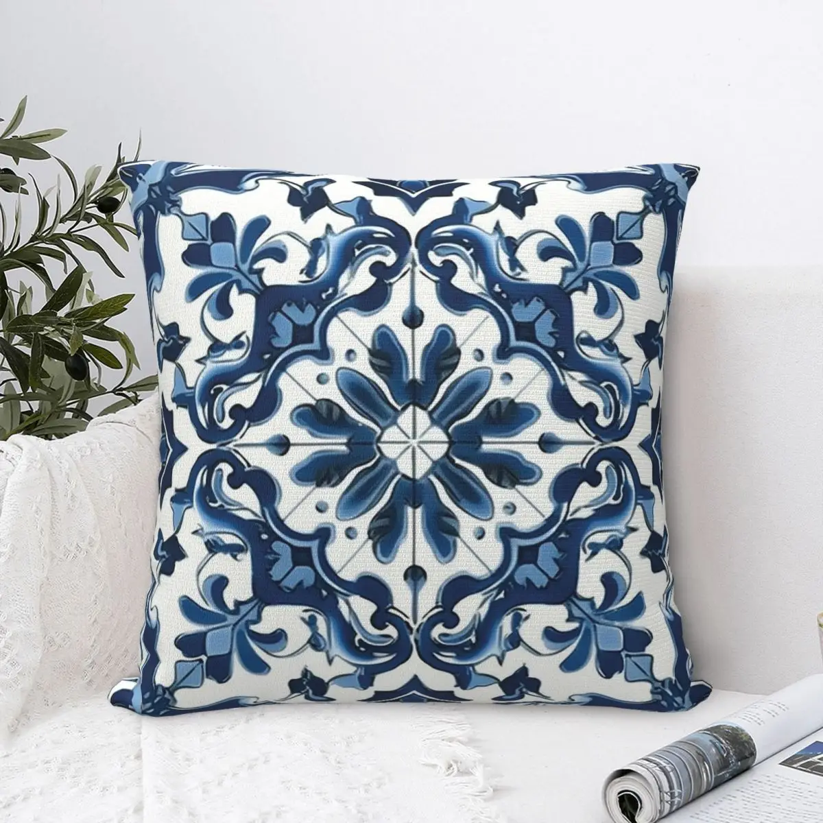 Blue And White Majolica Pillowcase Pillows Cover Cushion Comfort Throw Pillow Sofa Decorative Cushions Used for Home Bedroom