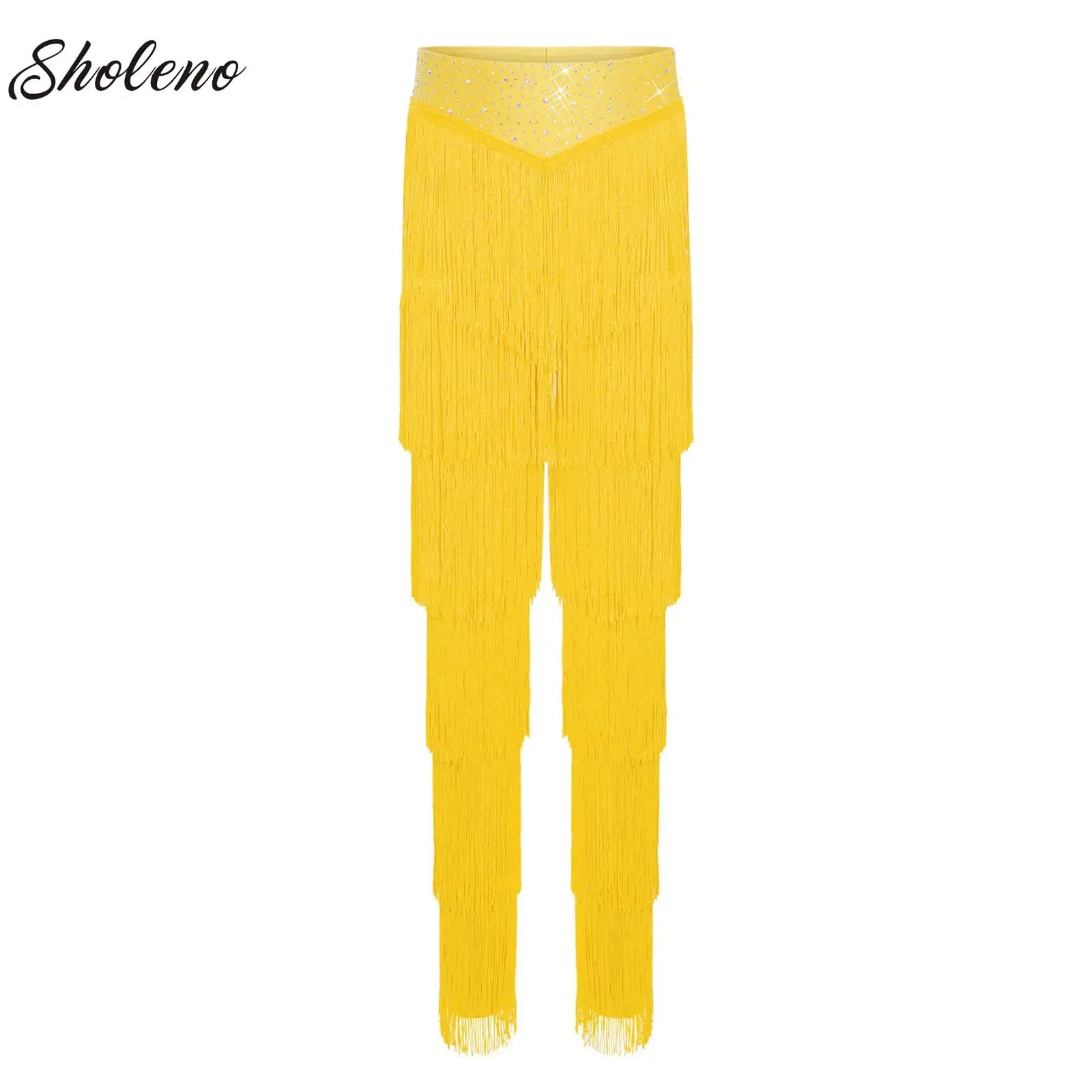 

Latin Dance Fringe Pants For Kids Girls Ballroom Tiered Tassel Trousers Cha-cha Salsa Samba Rumba Belly Performance Costume