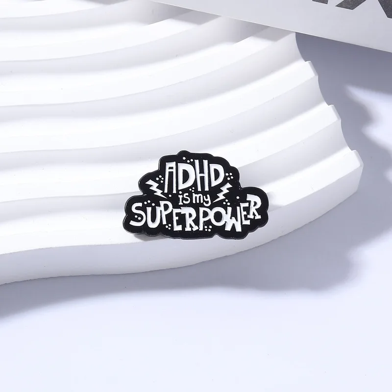 Fun ADHD themed brooch lightning decoration self-identity letter badge backpack clothing decoration niche accessories