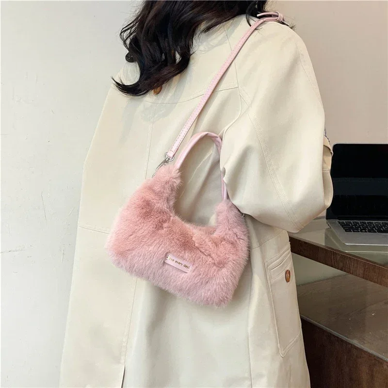 Casual Plush Autumn and Winter New Styles Hobos Shoulder and Crossbody Bags Zipper Soft Cute Fashion Women\'s Handbags 2024 Hot