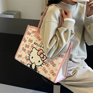 Newcartoon hello kitty bir sevimli, çok yönlü omuzdan askili çanta büyük kapasiteli depolama, kitap öğrenci, sınıf, seyahat çantasıel çantası askılı çanta En çok satılan 12 el çantası hello kitty-no. 9