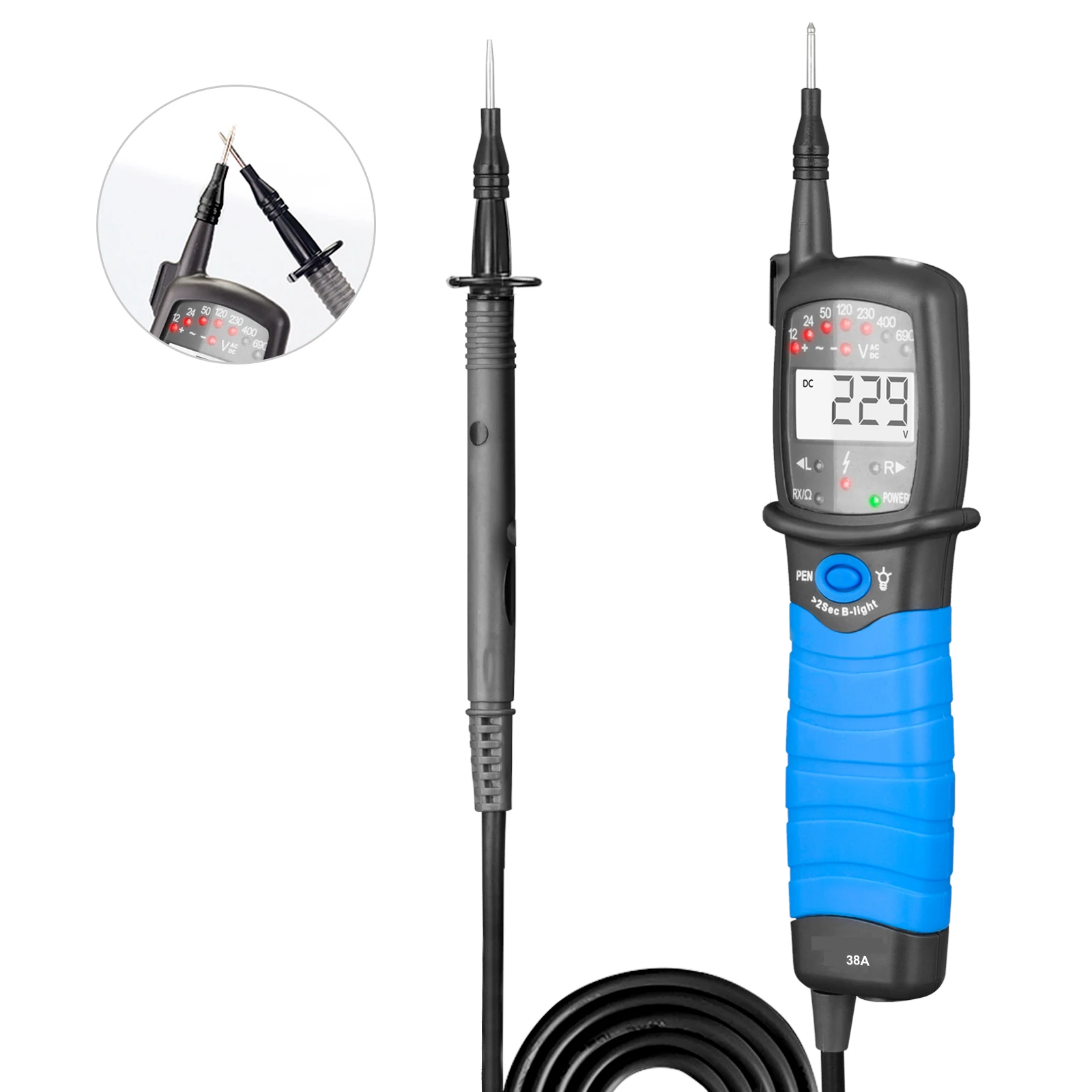 HP-38A 2-poliger Spannungsprüfer mit LCD-Display, Datenüberwachung mit automatischer Haltprüfung, Messung automatisch halten, LCD-Display – Detail 2