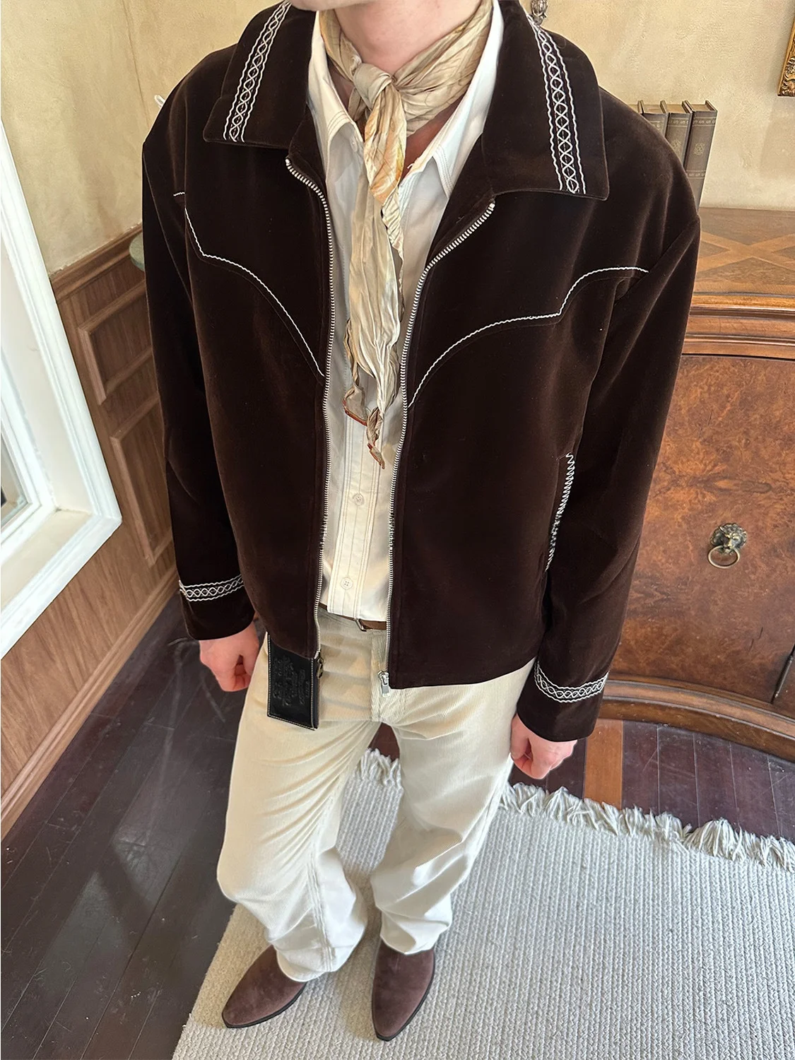 

Autumn Jaet with Zipper Loose Fit Retro Sle for Men And Women Floral Patterned Cleanfit New Outerwear