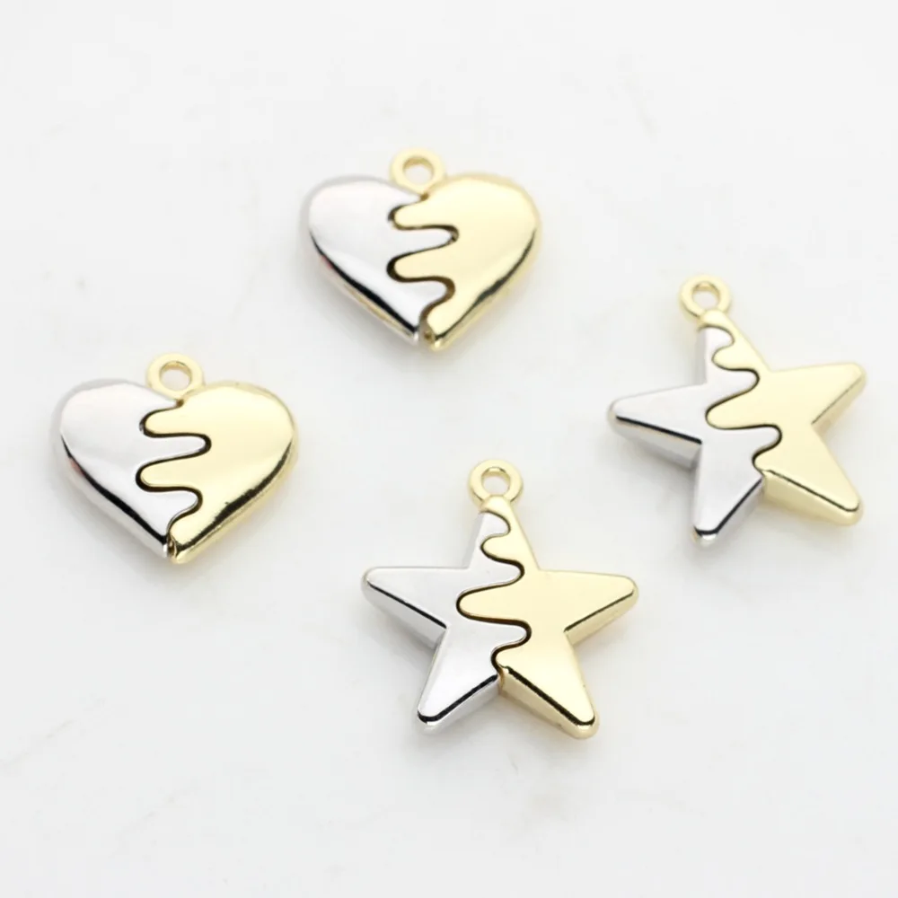 10pcs Two color Heart Cute Stars Pendants Earrings Bracelet Accessories Ornament DIY Charms For Jewelry Carfts Making