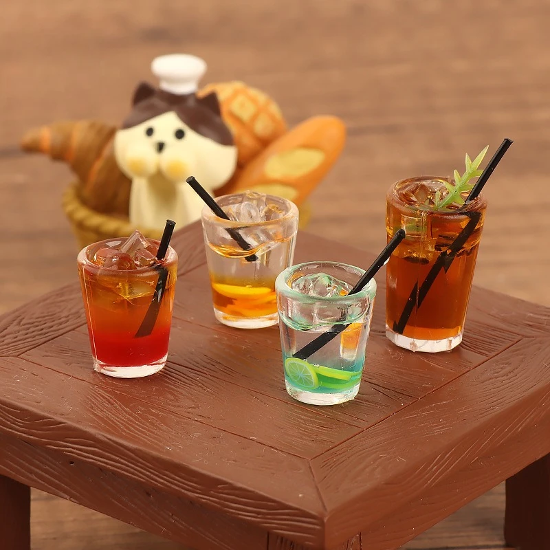 2pcs Micro Summer Drink Model Iced Coffee Lemon Water Mini Toy Figurine Car Dashboard Decor Dollhouse DIY Supplies