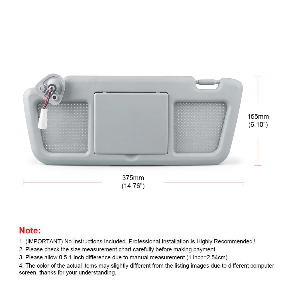 Gray Sun Visor Left Front Driver Side for Mazda RX-8 2004-2011 With Mirror and Light FE88-69-320B-77