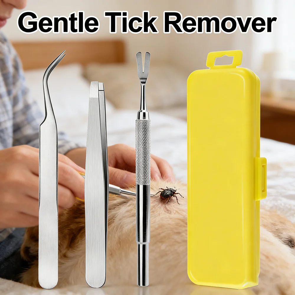 Stainless Steel Pet Tick Hook Flea Fork Grooming Set, Comb Tools for Dogs Cats, Portable Washable Home Outdoor Supplies