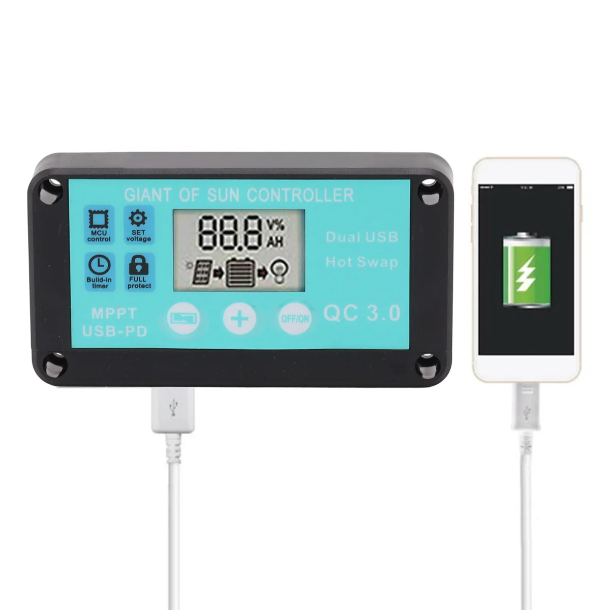 MPPT Solar Charge Controller Multiple Protection Solar Solar QC3.0 Controller with LCD Screen(10A)