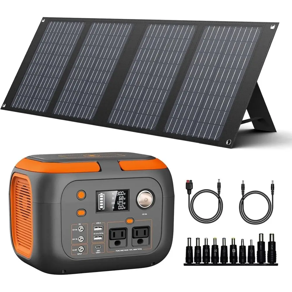 

Portable 300W Power Station with 40W Solar Panel, 260Wh Lithium Battery, 110V Outlet for Camping and Outdoor Use