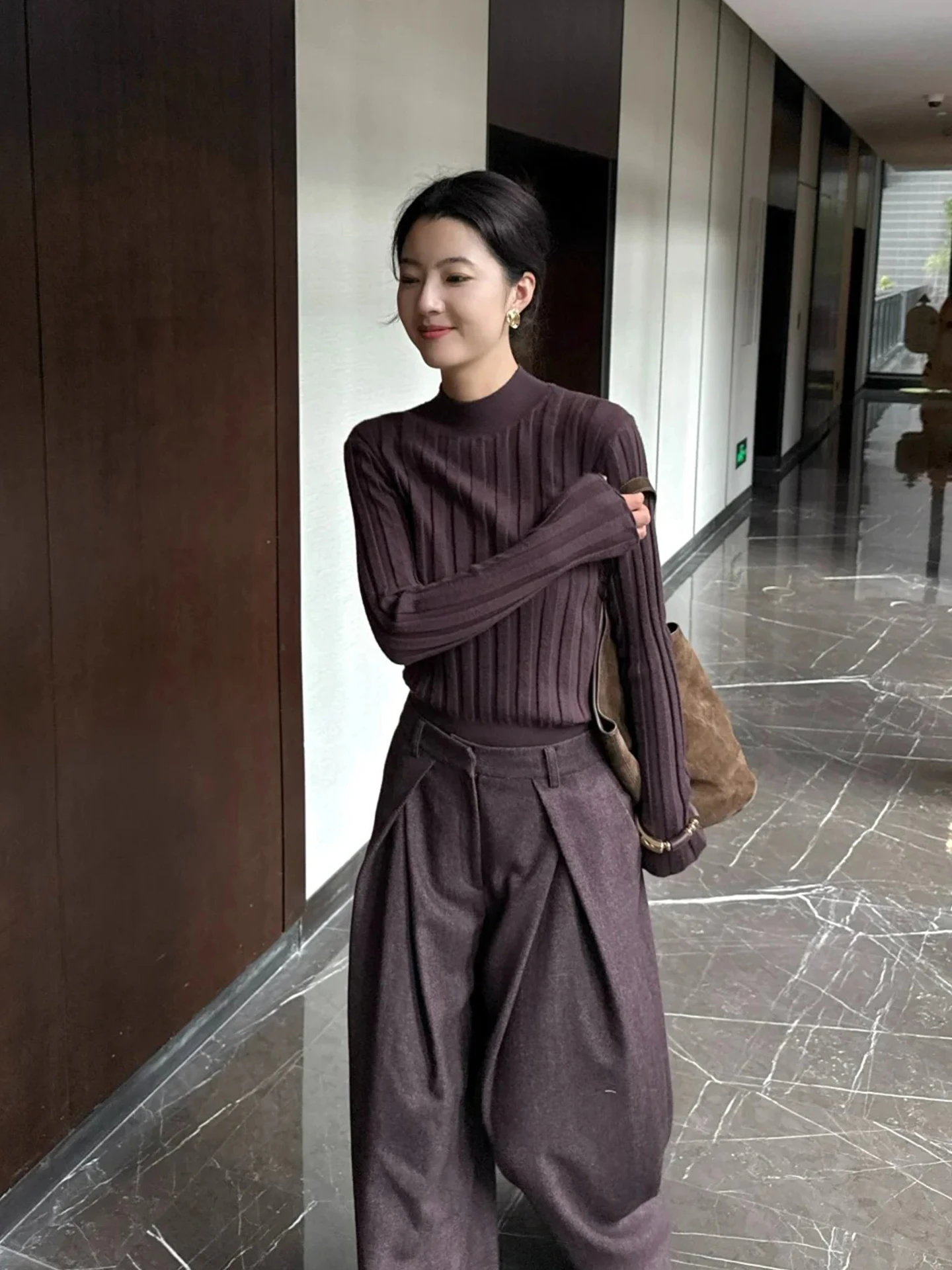 

Ele Long Sve однотонный вязаный топ для похудения, винтажный, удобный для поездок на работу, модный внутренний слой, базовый слой irt