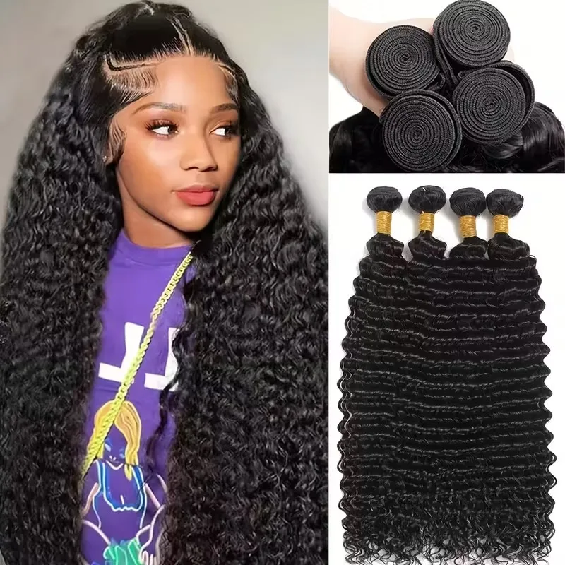 Raw Human Hair Bundles Loose Deep Wave Virgin Remy Hair Extensions for Women Sew in Quick Weave Bundle 3/4 Bundles