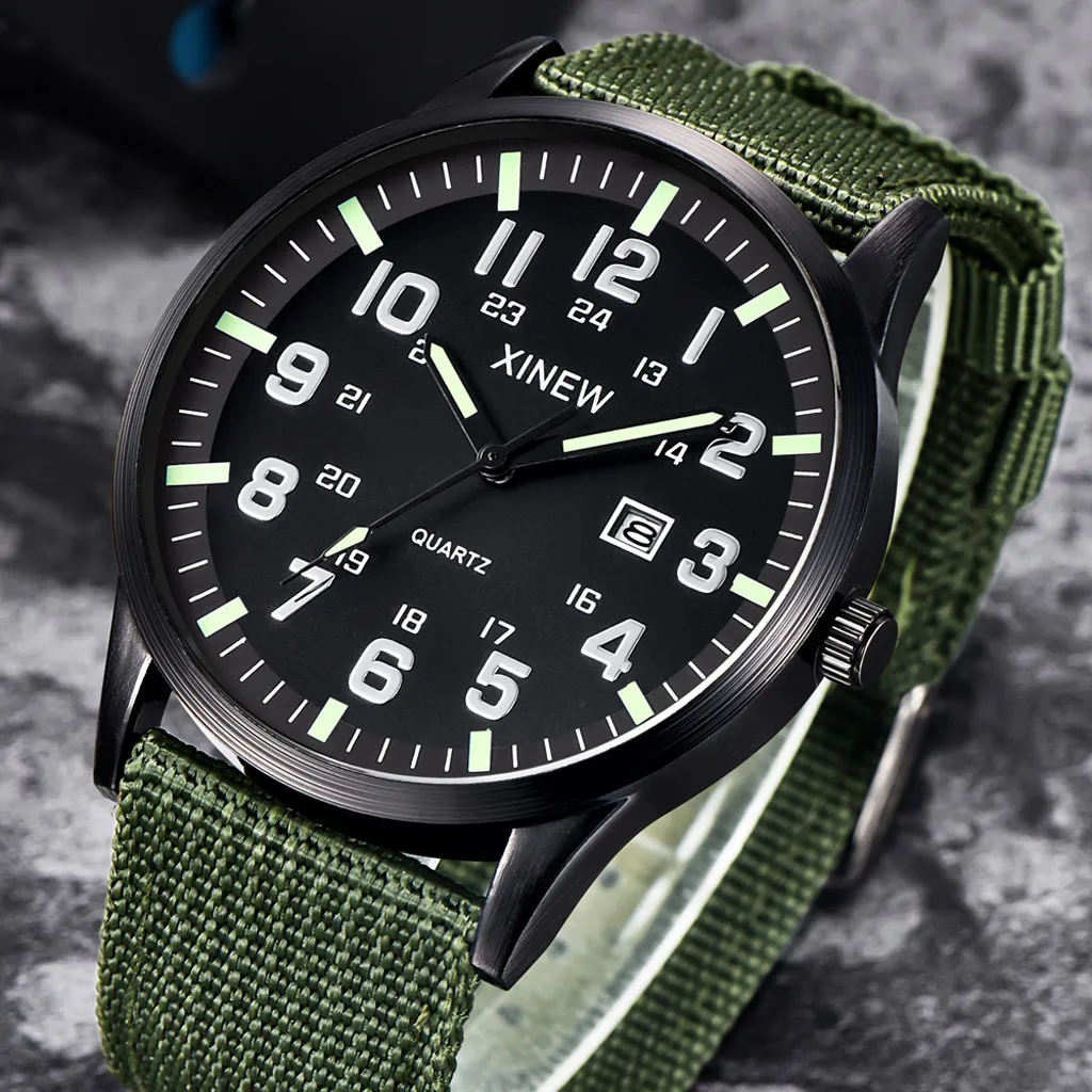 Reloj de cuarzo con esfera redonda para hombre y niño, cronógrafo deportivo de lujo con correa de nailon, estilo militar, regalo de marca superior