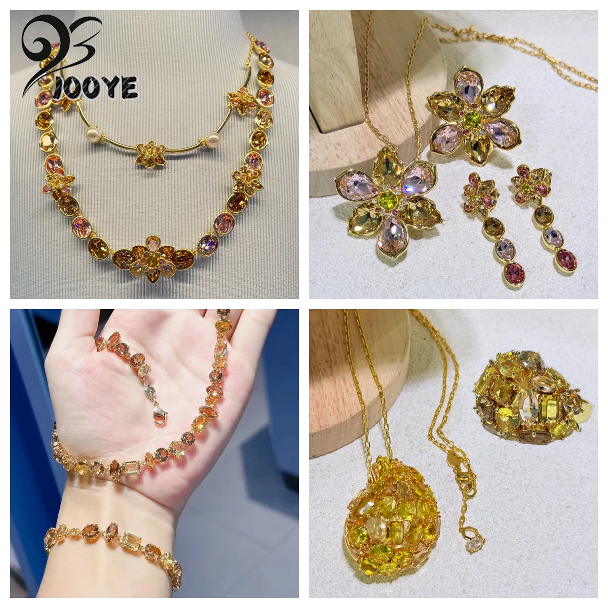 

2025 New Trend Jewelry Sets Charm Gold Candy Pink Cherry Blossom Crystal Fashion Pearl Necklace Bracelet Earrings Gift for Women