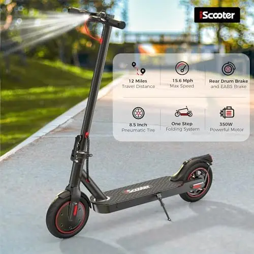 Electric Scooter, 18/12 Miles Long Range, 15.6 Mph Top Speed, Commuting Electric Scooter with Cruise Control, Double Br