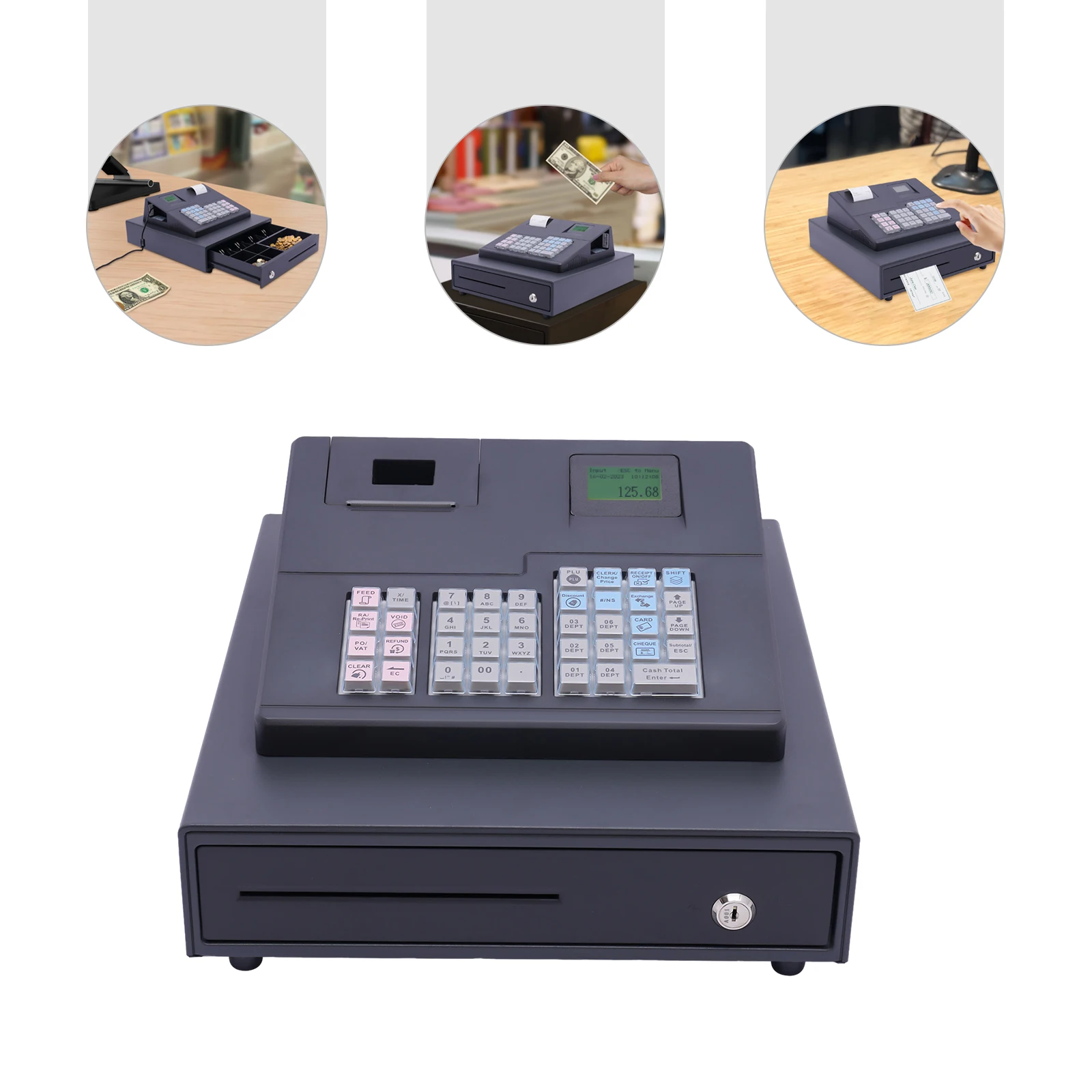 8 Digits LED Electronic Cash Register with 39 Keys Printer Support Thermal Cash Register