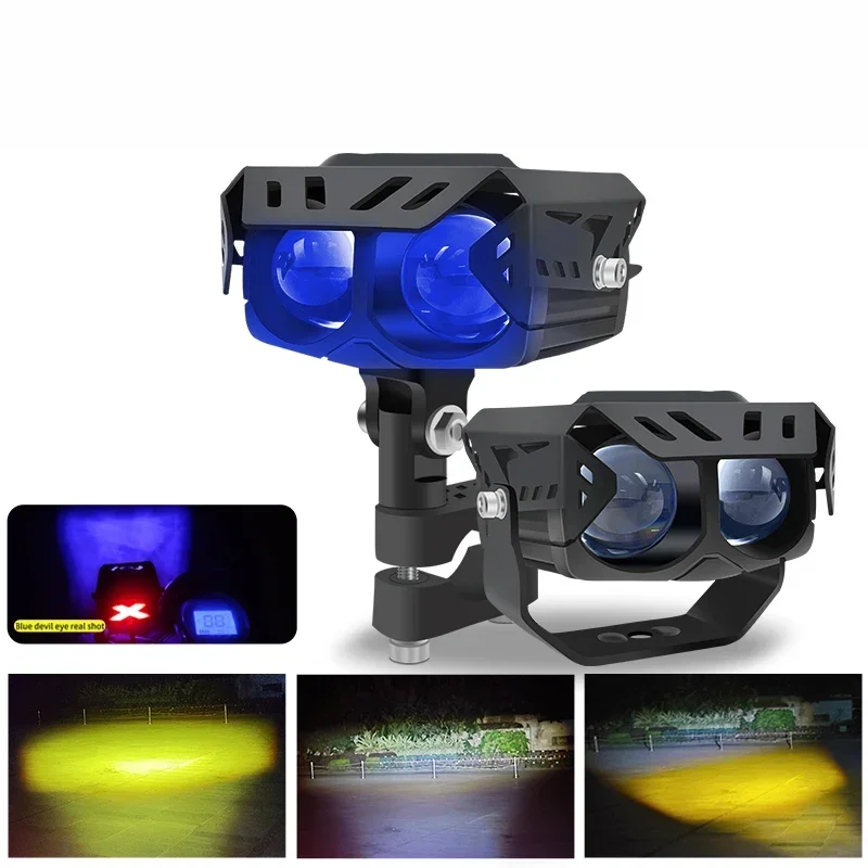 Motorcycle Driving Light Headlight External Spotlight Blue DRL Projector Lens Auxiliary Fog Lamp For Truck Tractor SUV ATV 12V